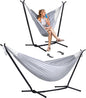 SUNCREAT 2-in-1 Convertible Extra Large Hammocks with Stand, Heavy Duty 2 Person Hammock for Outside with Stand, Patented, Light Gray