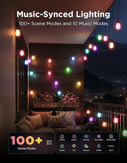 Govee S14 Bulb Outdoor String Lights 2, 96ft Smart RGBIC Warm White Patio Lights with 15 LED Bulbs, 111 Scene Modes for Outdoor Decor, Upgraded IP66 Compatible with Alexa, Google, Matter, APP Control