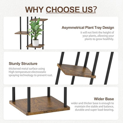 6 Tier Tall Plant Stand Indoor Outdoor, Large Wood Metal Planter Shelf Holder for Narrow Corner, Sturdy Vertical Multiple Flower Orchid Pot Decorative Rack for House Living Room Bedroom Office, Rustic Black