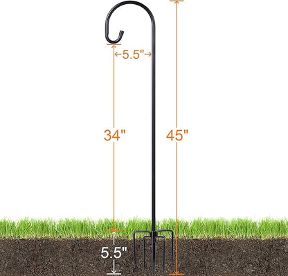 Ottsuls Bird Feeder Pole, 45 INCH Heavy Duty Shepherds Hooks for Outdoor with 5 Prong Base, Adjustable Stand Hanger for Garden Plant, Hummingbird Feeder, Lantern, Hanging Wedding Decor (2 Pack)