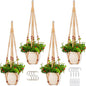 Macrame Plant Hanger Indoor Set,Hanging Planters for Indoor Plants Outdoor,Hanging Plant Holder Basket Pot with 8 Hooks,Boho Home Decor Crochet Beads Window Ceiling,No Tassels 4 Pack,Brown