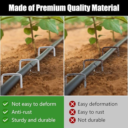FEED GARDEN 4 Inch Hot-dip Galvanized Landscape Staples, 11 Gauge Anti-Rust Garden Stakes, 100 Pack