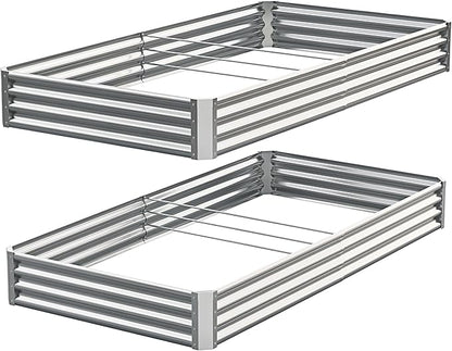 Galvanized Raised Garden Bed,Outdoor Planter Box Metal Patio Kit Planting Bed for Vegetables Flowers Herb (Galvanized, 8x4x1ft-2p)