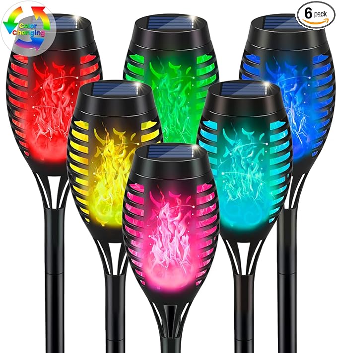 IkeeRuic Christmas Decorations Outdoor, Multicolor Solar Christmas Lights Outdoor with Flickering Flame, Solar Torch Light for Xmas Decor, Solar Powered Outside Lighting Waterproof for Yard Pathway