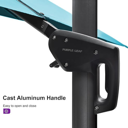 PURPLE LEAF 11.5' X 11.5' Telescopic Patio Umbrella with Base Included Lifting Cantilever Offset Square Large Umbrella for Pool Outdoor Patio Deck Garden Turquiose