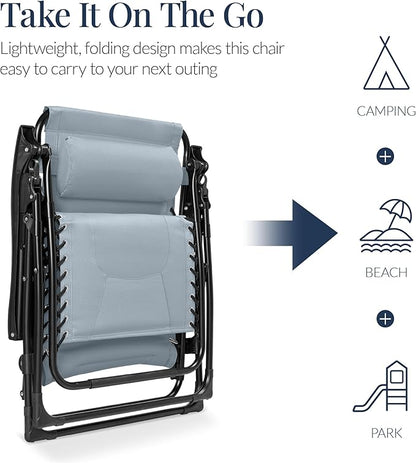 Best Choice Products Oversized Padded Zero Gravity Chair, Folding Outdoor Patio Recliner, XL Anti Gravity Lounger for Backyard w/Headrest, Cup Holder, Side Tray, Polyester Mesh - Breeze Blue