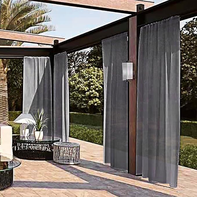 SpaceDresser Waterproof Outdoor Sheer Curtains for Patio - 2 Panels Rod Pocket Indoor Voile Sheer Curtain for Living Room,52W x 120L inch,Grey