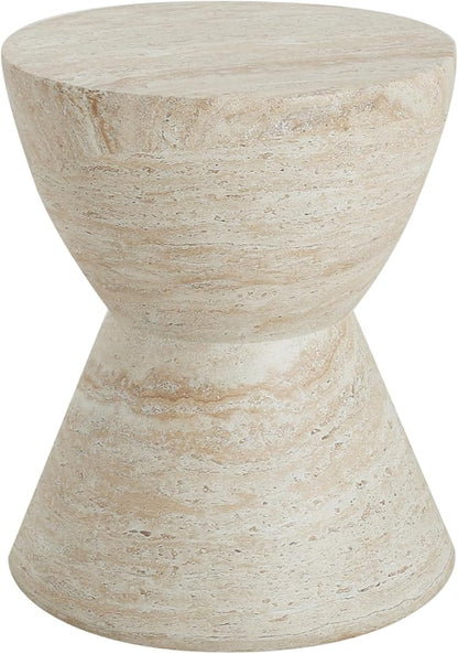 Christopher Knight Home Outdoor Side Table,Hourglass Shape Side Table,Patio Garden Stool Coffee End Table,Decorative Garden Stool for Patio,or Balcony,Lightweight Concrete Material,Travertine