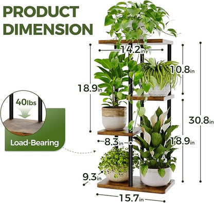 Bamworld Plant Stand Indoor, Corner 4 Tier Metal Plant Shelf for Multiple Plants, Tiered Flower Pot Stands for Patio Garden Balcony Living Room Bedroom, Brown