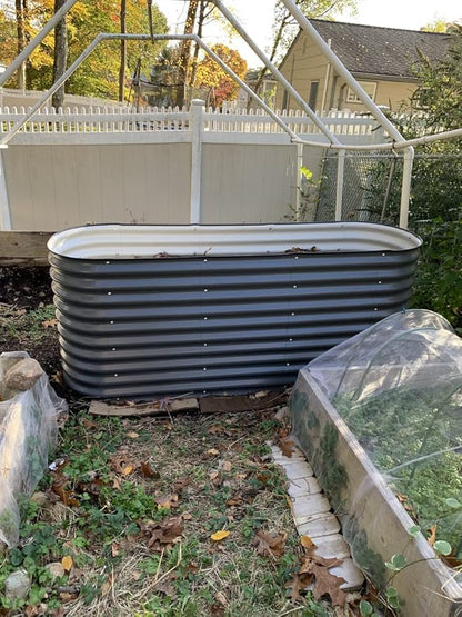 32" Extra Tall Raised Garden Bed Kits, 3.5 x 5 x 2.7ft Raised Planter Box Outdoor, 2 x 6.5 x 2.7ft Deep Root 6 in 1 Modular Metal Raised Beds for Gardening Vegetables Flowers Fruits - Modern Gray