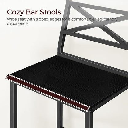 Bar Stools, Set of 2 Bar Chairs with Backrest and Footrest, 26" Tall Counter Bar Stools, Kitchen Breakfast Bar Chairs, Easy Assembly, for Dining Room, Black BAHB0901N1