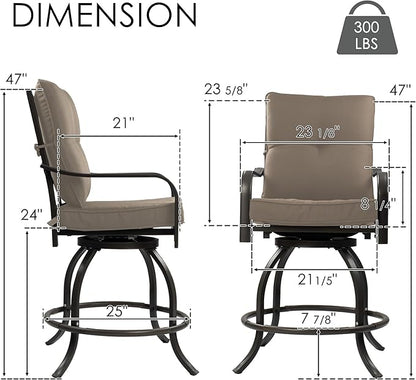 Kozyard Isabella Outdoor Swivel Bar Chairs, Counter Height Patio Bar Stools Set of 2 with Cushioned Seats, All-Weather Metal Bistro Chairs for Backyard Dining Beige