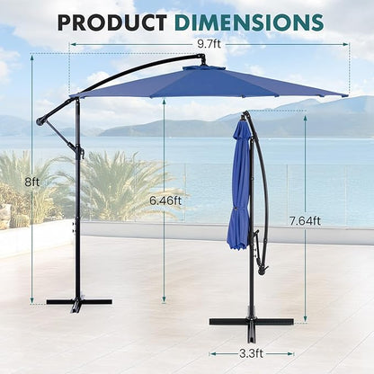 OLIXIS Offset Patio Umbrella, 9.7FT Cantilever Table Umbrellas for Outdoor Sun Shade UV Protection with Easy Tilt Adjustment, 8 Ribs for Backyard, Lawn, Garden, Pool - Blue