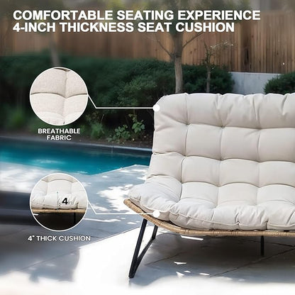 Crestlive Products Outdoor Loveseat 2PCS, Patio Conversation Set, All-Weather Boho Rattan Patio Furniture with Soft Cushion for Balcony, Poolside, Backyard (Without Table)