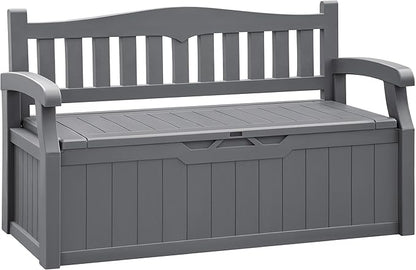Flamaker 80 Gallon Storage Bench Outdoor Indoor, Durable All-Weather Seating with Hidden Storage, Lockable Deck Box for Garden, Patio, Poolside (Grey)