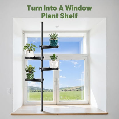 Tension Rod Plant Stand, Plant Poles for Hanging Plants Indoor, 6 Tier Tension Pole Plant Hanger, Floor to Ceiling Plant Pole with 6 Trays Hanging Plant Stand (Fit 3.6-10ft Ceiling)
