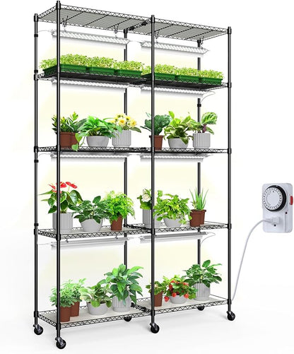 Barrina CX1 Plant Stand with Grow Lights for Indoor Plants, 5-Tier Large Tall Metal Plant Shelf with 1.6FT 20W(Per Light) Full Spectrum Plant Lights for Indoor Growing, 47x13.8x70.9IN