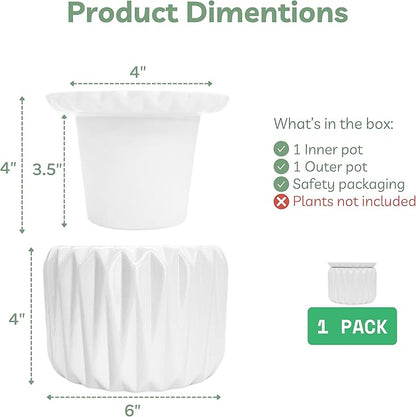 6 Inch African Violet Pots Self Watering, Ceramic Planter with Water Reservoir and Fill Lines, 4 Inch Opening, Indoor Flower Pot, Holds 3 Weeks of Water (1 Pack)