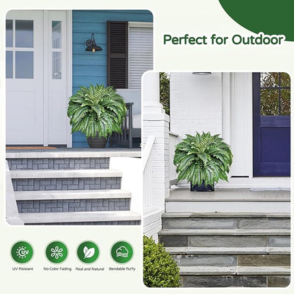 2 Pack Large 88 Leaves Artificial Ferns for Outdoors Look Real, Fake Large Faux Boston Ferns for Outdoor Planter Realistic UV Resistant Artificial Fake Plants for Porch Patio Hanging 47 inch