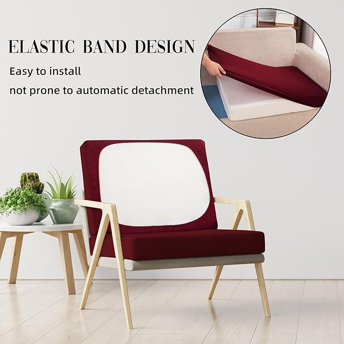 Cushion Covers, 8-Piece Stretch Patio Slipcover Set in Wine Red