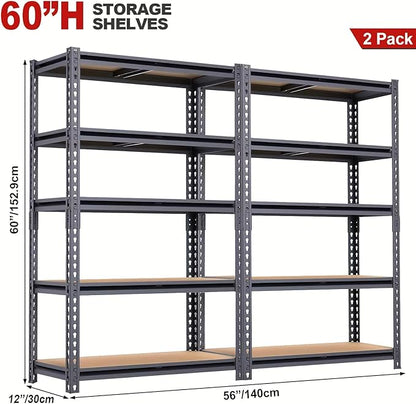Garage Storage Shelves 2PCS, 60'' H Shelving Units and Storage, 2400 LBS Heavy Duty Shelving, Metal Garage Shelves for for Basement, Warehouse, Pantry, Closet, Kitchen 12" x 28'' x 60''