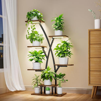 Plant Stand With Grow Lights - 7 Tiered Corner Shelf for Multiple Plants, 42" Metal Shelves, Flower Holder Display Rack for Indoor Home Patio Balcony