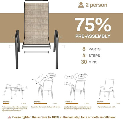 TLSUNNY Patio Dining Set 5 Pieces, All Weather Outdoor Furniture W/30"X 30" Table and 4 Stackable Textilene Chairs, Metal Table and Chairs for Lawn, Garden, Poolside, Backyard (Umbrella not Included)