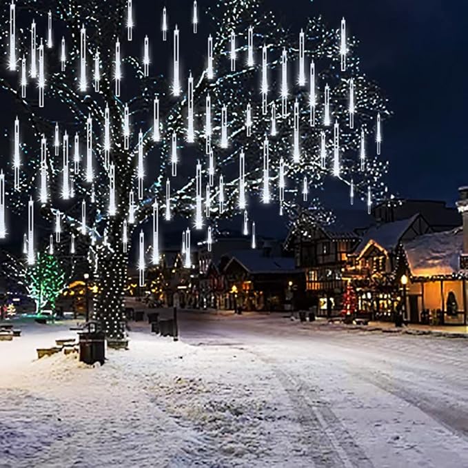 String Lights Outdoor 32 Tubes 768 LEDs White Meteor Shower