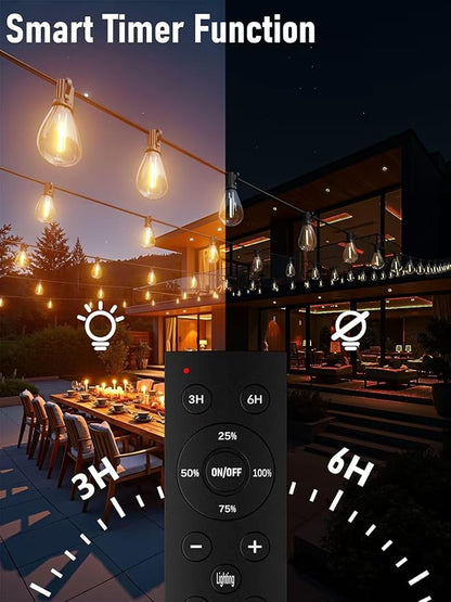 luckystyle 200FT LED Outdoor String Lights with Remote, 74+2 Shatterproof Bulbs Waterproof and Dimmable Patio Lights for Porch, Garden, Backyard, Deck, Balcony, 2200K Hanging Lighting