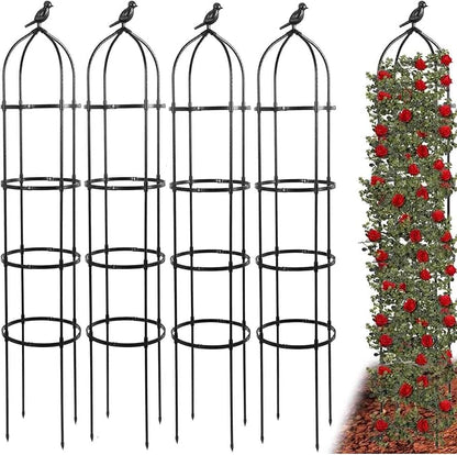 4-Pack 6FT Garden Obelisk Trellis for Climbing Plants,70”Metal Plant Support Tower, Heavy Duty Thickened Tube,Rustproof Black Flower Stand for Vines, Roses, Outdoor & Indoor Use