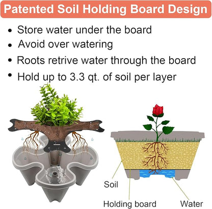 DUNCHATY Stackable Vertical Garden Planter with Wheels and Tools, Self-Watering Indoor/Outdoor 5-Tier Herb Planter for Growing Vegetables and Succulents, Gray