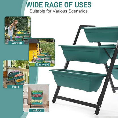 Vertical Garden Planter, Raised Garden Beds Outdoor with Drainage System for Vegetables, Flowers, Herbs, Sturdy Planters for Outdoor Plants (Green, 39.6 X 25.6 X 30.7 Inch)