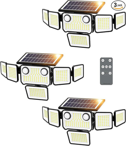 6000LM Solar Lights Outdoor Waterproof, 6 Heads Solar Flood Lights Outdoor with 2 Motion Sensor, 310 LED Motion Light with Remote Control for Yard Outside House Patio 3 Pack
