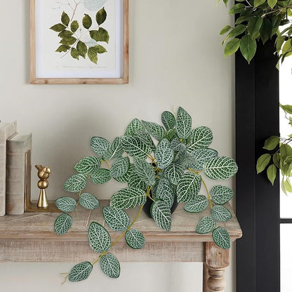 17.7" Artificial Plants Indoor Home Decor, Fake Potted Silk Plants for Shelves, Desks, Living Room, Home & Office Decor, Small Artificial Ivy Vine Nerve Plant in Pot, Faux Greenery Tropical Plant