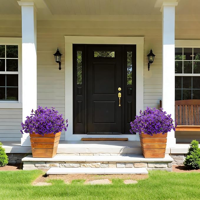 12 Bundles Artificial Pansy Flowers for Outdoor, Faux Silk Pansies Spring Flowers Outside for Planter Front Door Porch Yard Patio Window Box Home Decor (Purple)
