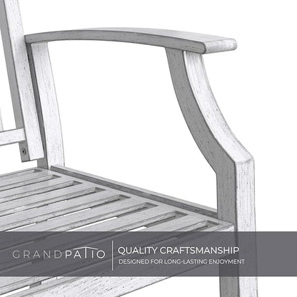 Grand patio 52" Farmhouse Outdoor Bench, Garden Benches with Rust Free Metal Powder Coated Frame and Aluminum Backrest, Faux Wood Grain Finish Frame Patio Bench for Front Porch,Gray-White