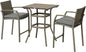 Outsunny 3 PCS Rattan Wicker Bar Set with Wood Grain Top Table and 2 Bar Stools for Outdoor, Patio, Poolside, Garden, Grey