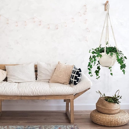 43 Inches Macrame Planter Hanger Large for 12 inch Pot + Swag Hook (Extra Long & Big) | Large Hanging Planter for Indoor Plants | No Tassel, Cotton Rope, NO Pot/Plant Included (Beige)(XL)