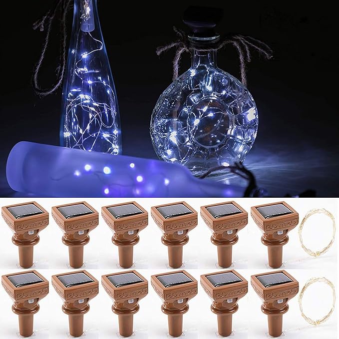 Solar Wine Bottle String Lights, 12 Pack, Cool White, Waterproof