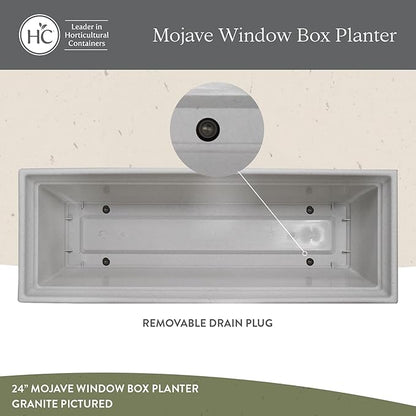 The HC Companies 24 Inch Mojave Window Planter Box with Drainage Holes, Lightweight UV-Resistant Plastic Outdoor Planters, 2-Pack Flower Box for Garden & Home Decor, Granite