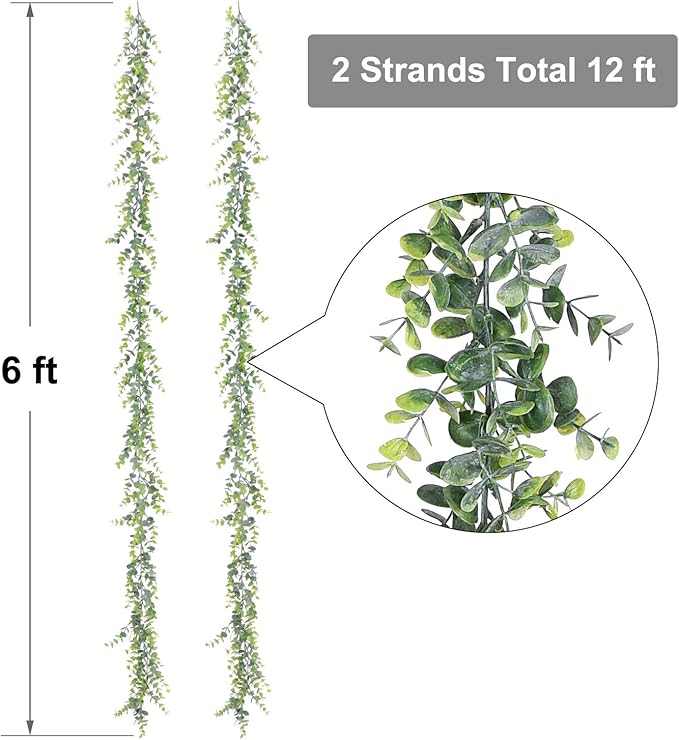 Artificial Plants Greenery Eucalyptus Garland, Grey Green, 6 Strands, 72 Inch