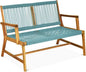 Tangkula 2-Person Patio Acacia Wood Bench Loveseat Chair, Outdoor Patio Acacia Wood Bench in Teak Oil Finish, Patio Loveseat Rope Chair for Balcony Deck Poolside Porch (Turquoise)
