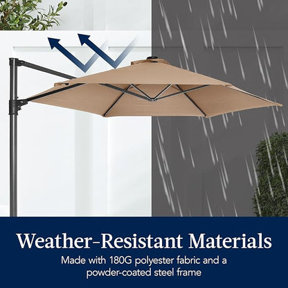 Best Choice Products 10ft Offset Cantilever Hanging Market Patio Umbrella, Smooth 360° Rotation, 8 Sturdy Ribs, Easy Adjustment - Tan