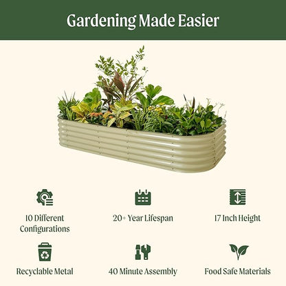 Vego garden Raised Garden Bed Kit, 17" Tall 10 in 1 Jumbo Modular Metal Raised Garden Beds, Metal Planter Box for Vegetables, Flowers, Herbs, Olive Green