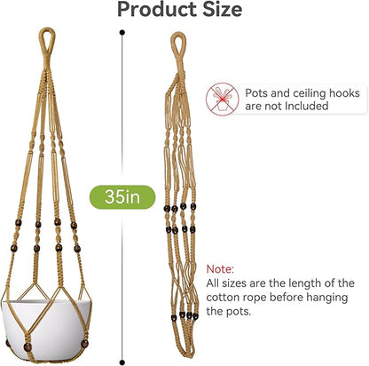 USLAI Macrame Plant Hanger Indoor Outdoor, Fits 4 to 15 Inch Pots, Strong Hanging Planter Holder, Boho Home Decor, 35 Inch, Brown (POTS NOT Included)