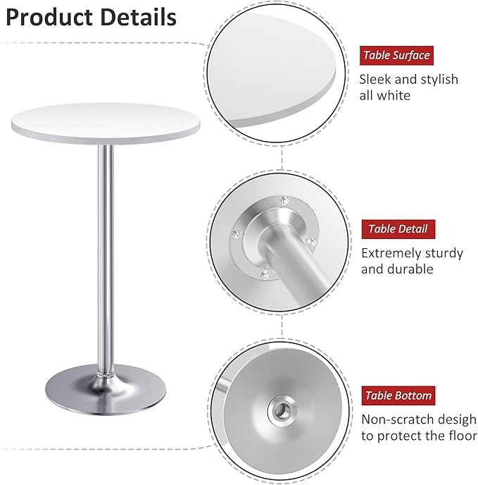 Furmax Bistro Pub Table Round Bar Height Cocktail Table for Home Bar, Small Round Bar Tables for Party, Dining Room, Living Room and Wedding, Metal Base MDF Top Obsidian, 40.6 Inch Height (4, White-2)