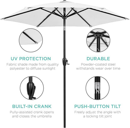 Best Choice Products 7.5ft Heavy-Duty Round Outdoor Market Table Patio Umbrella w/Steel Pole, Push Button Tilt, Easy Crank Lift - White