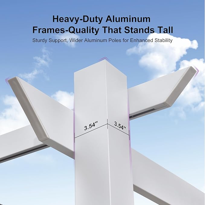 PURPLE LEAF 10' x 10' Outdoor Aluminum Pergola White Heavy-Duty Retractable Pergola Patio Metal with Double Sun Shade Canopy for Gardens Deck Backyard, Khaki