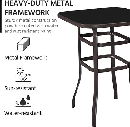Yaheetech Patio Bar Table Tempered Glass, Height High Top Outdoor Pub Height Bistro Square Table for Paito Lawn Garden, Brown