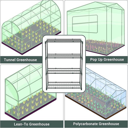 Ohuhu Plant Greenhouse Shelves 4 Tier 2 Pack Extra-Wide Stable Green House Shelving for Outdoor, 31x18x42 Inch Portable Rustproof Metal Shelf Plant Stand Rack Greenhouse Accessories